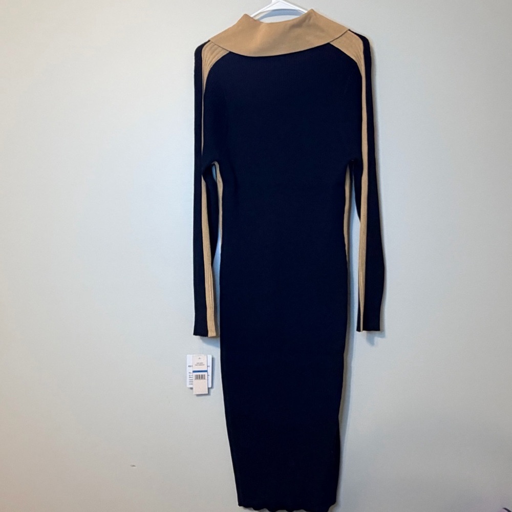Nanette Lepore Navy and Tan Button Sweater Maxi Dress - Picture 2 of 7